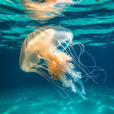 Golden jellyfish swimming underwater