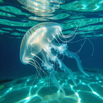 Glowing jellyfish underwater