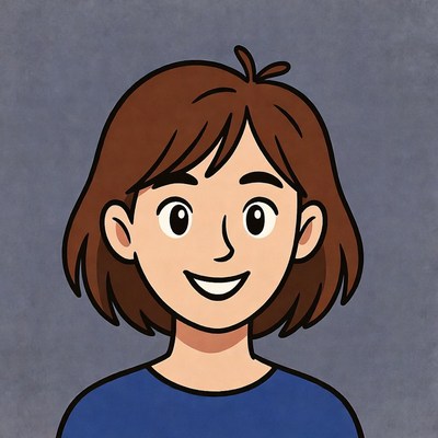 Smiling cartoon girl with brown hair