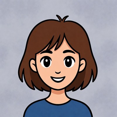 Smiling cartoon girl with brown hair