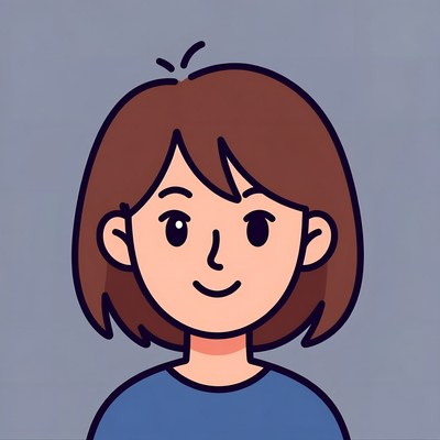 Smiling cartoon girl with brown hair