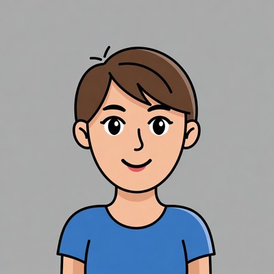 Smiling cartoon girl in blue shirt