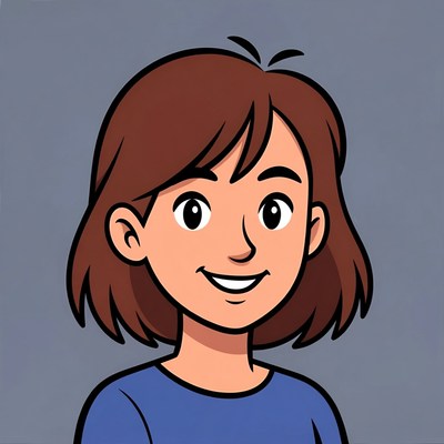Smiling cartoon girl with brown hair