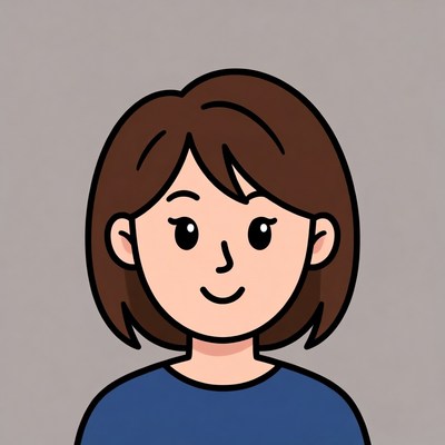 Smiling cartoon woman with brown hair