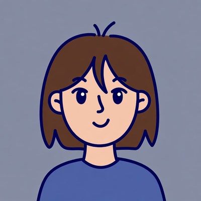 Smiling cartoon woman with brown hair