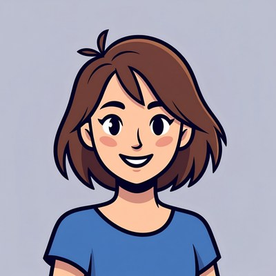 Smiling cartoon woman with brown hair