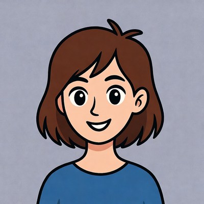 Smiling cartoon girl with brown hair