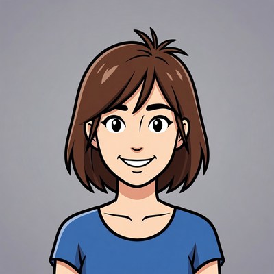 Smiling cartoon woman with brown hair