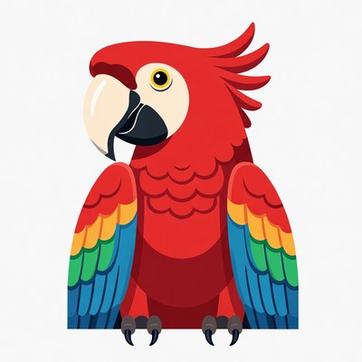 Colorful Cartoon Scarlet Macaw Parrot