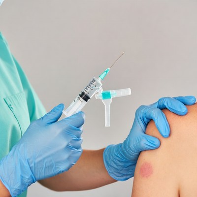 Nurse administering vaccine injection