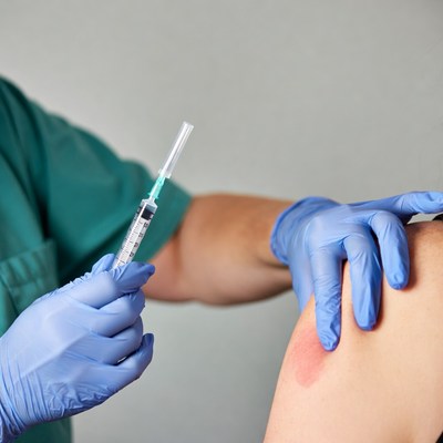 Doctor administering vaccine injection arm