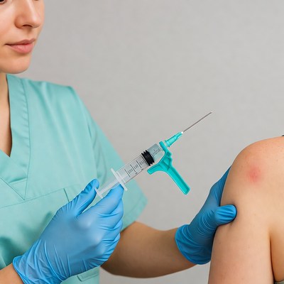 Nurse administering shoulder injection