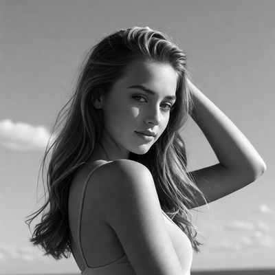 Beautiful woman with hand in hair