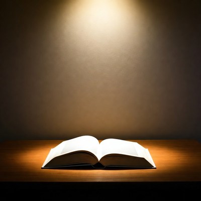 Open book on wooden table