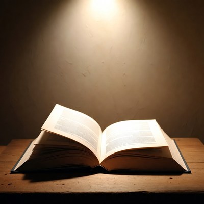 Open book on wooden table