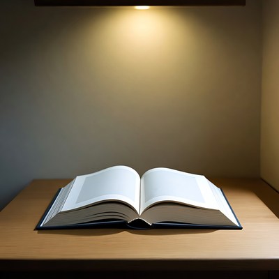 Open book on table under lamp