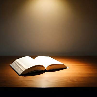 Open book on wooden table