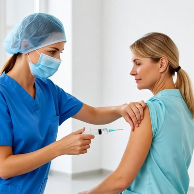 Nurse vaccinating woman in arm