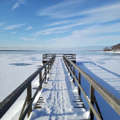 Wooden Pier on Frozen Lake