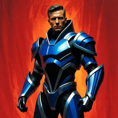 Man in Blue Futuristic Armor