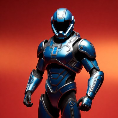 Blue Armored Futuristic Soldier