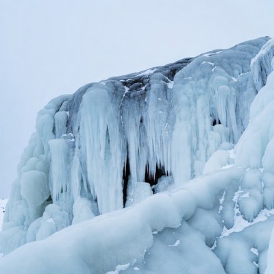 Large Icicle Formation on Cliff