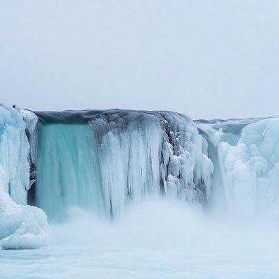 Frozen Waterfall Cascading in Winter