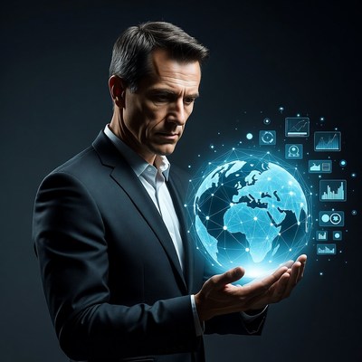 Businessman holding glowing globe