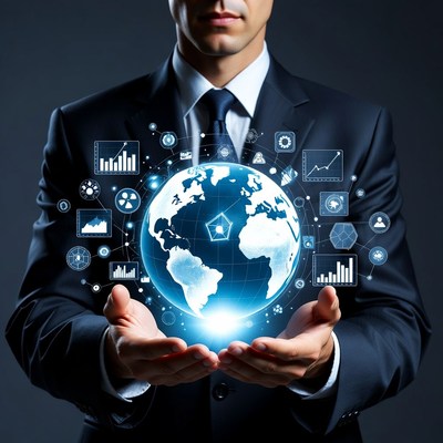 Businessman holding digital globe