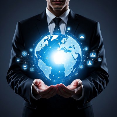 Businessman holding glowing globe