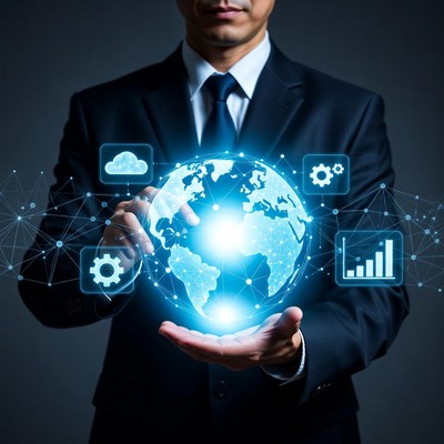 Asian businessman holding glowing globe