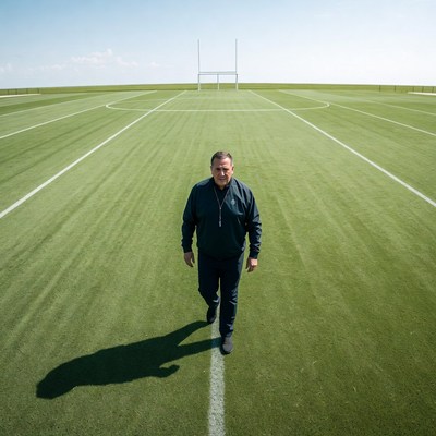 Man walking on rugby field