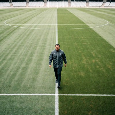 Man walking on soccer field