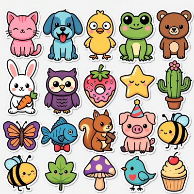 Cute Kawaii Animals Stickers Set