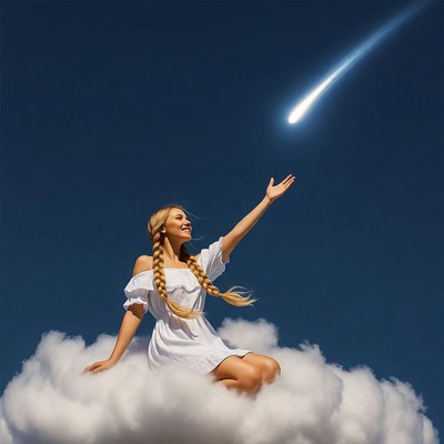 Blonde woman reaching for shooting star