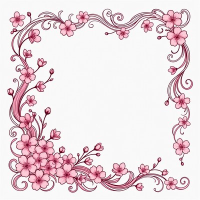 Pink Cherry Blossom Floral Border