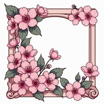 Pink Cherry Blossom Floral Frame
