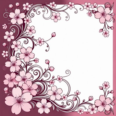 Pink Cherry Blossom Floral Border