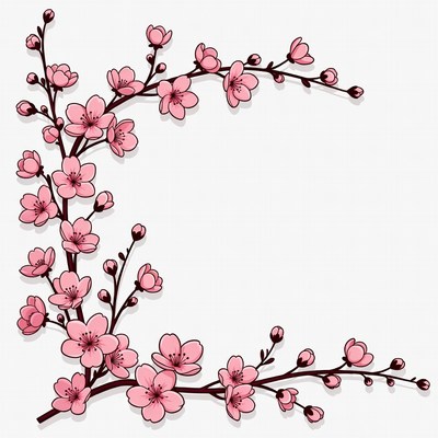 Pink Cherry Blossom Branch Border