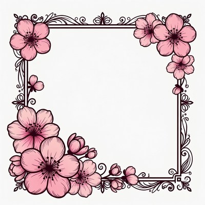 Pink Cherry Blossom Floral Frame