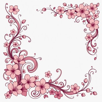 Pink Cherry Blossom Corner Border