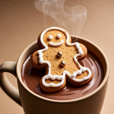 Gingerbread man in hot chocolate mug