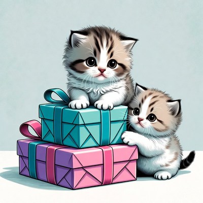 Kittens on stacked gift boxes