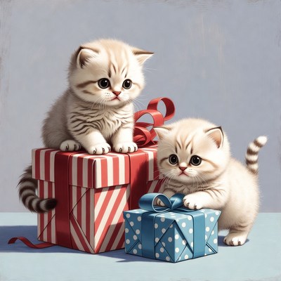 Kittens Playing with Gift Boxes