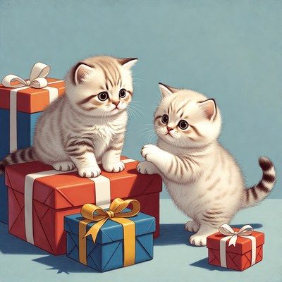 Two Kittens with Gift Boxes