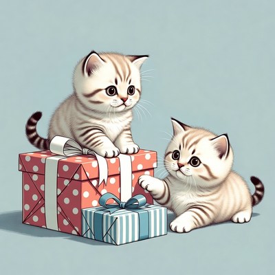 Two Kittens Playing on Gift Boxes