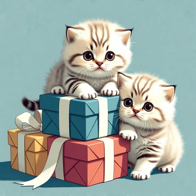 Cute kittens on gift boxes