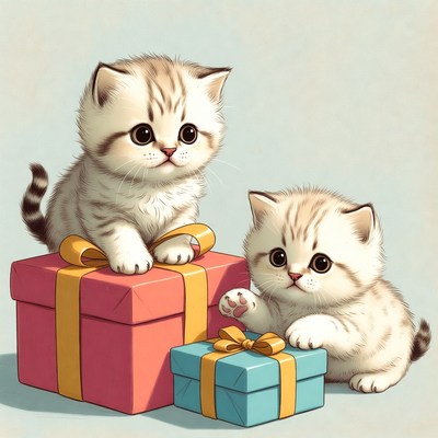 Two Kittens with Gift Boxes