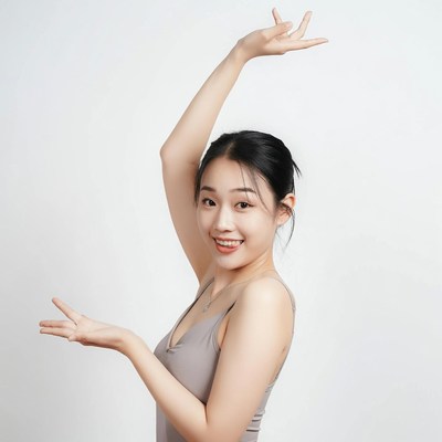 Asian woman dancing pose white background
