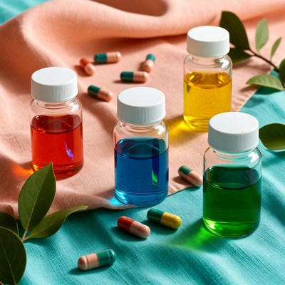Colorful Medicine Bottles and Pills